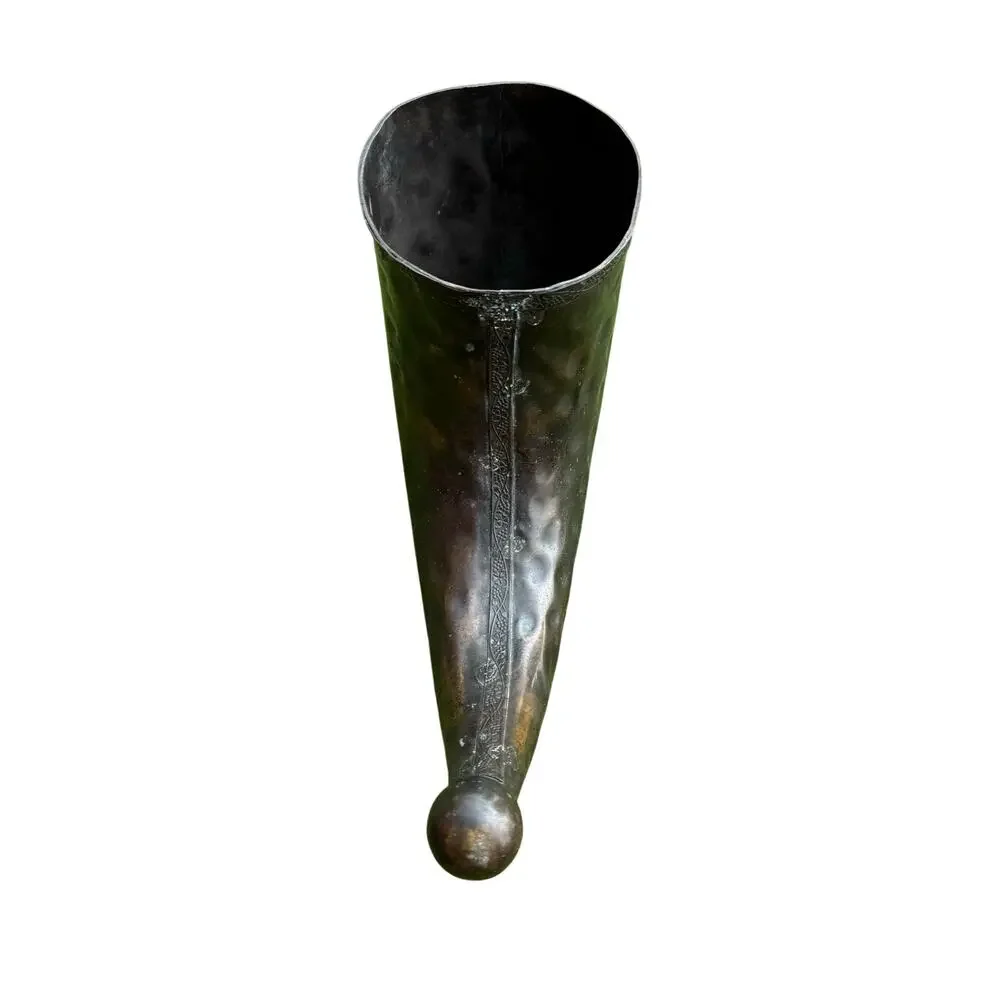 Vintage Copper Cornucopia Centerpiece Vase Grapevine Embossed Horn of Plenty